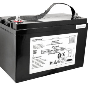 Ultramax LiFePO4 akku 12V 100Ah, bluetooth yhteys, IP65. Paino: 10,5kg